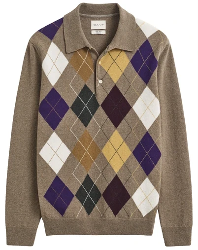 Gant - Superdefine Lambwool Argyle Polo - Light Brown Melange